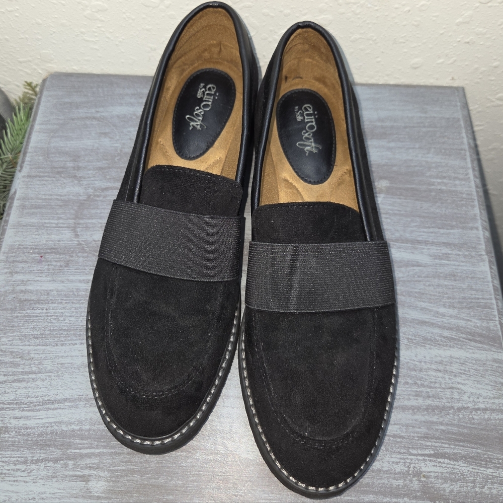 Euro Sofft Black Faux Suede Loafers Size 9 (SQ2)